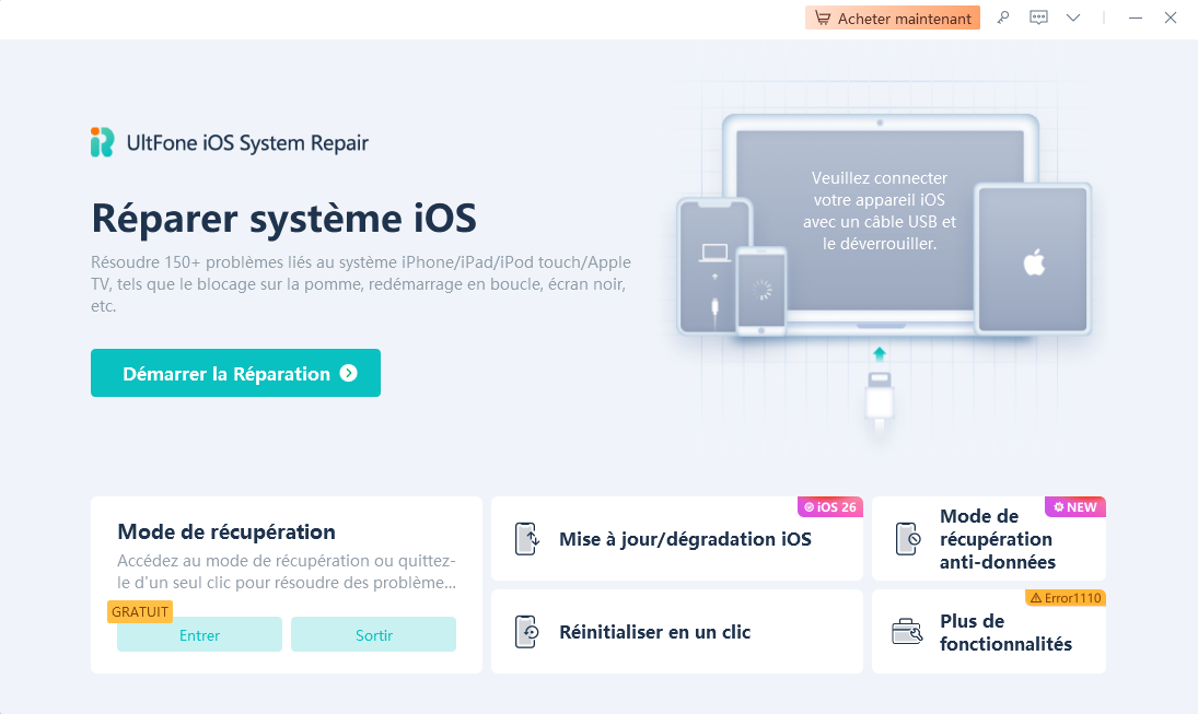 sélectionner la fonction de réparation du système d'exploitation