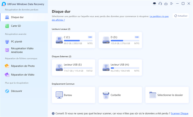 ultfone windows data recovery Interface principale