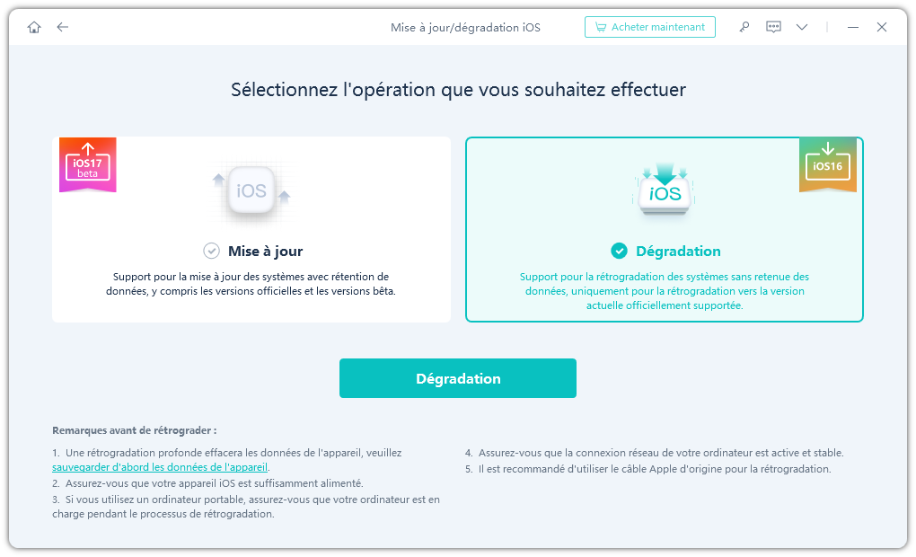 rétrograder ios17